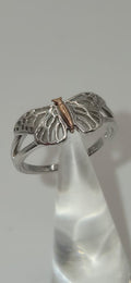 Welsh Clogau Sterling Silver & 9ct Rose Gold Butterfly Stacking Ring size P