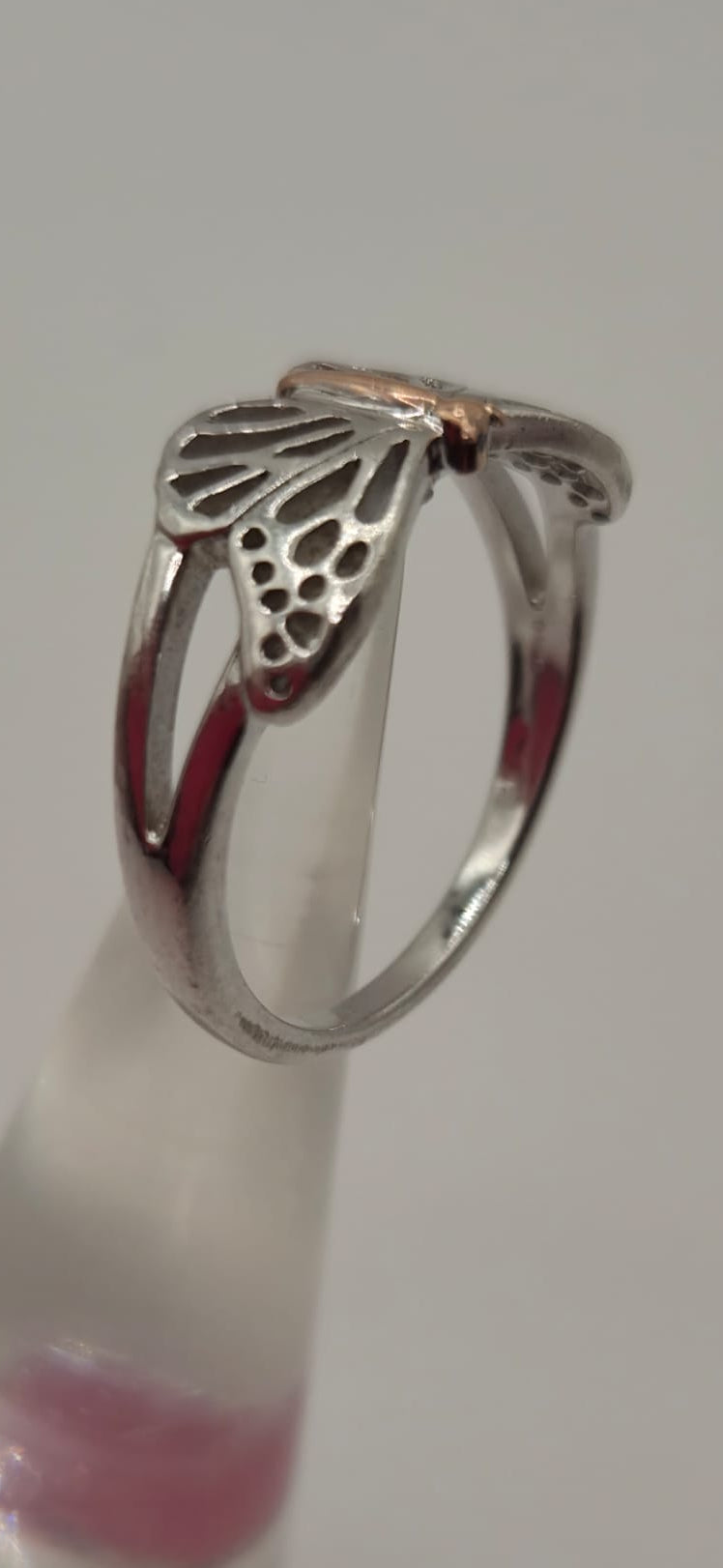 Welsh Clogau Sterling Silver & 9ct Rose Gold Butterfly Stacking Ring size P