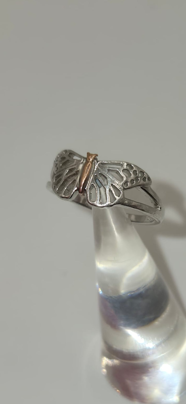 Welsh Clogau Sterling Silver & 9ct Rose Gold Butterfly Stacking Ring size P